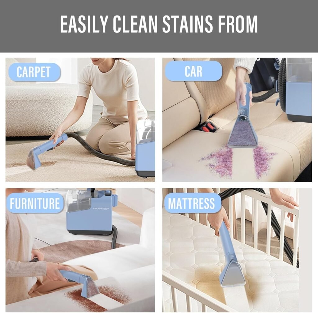 STARRYBOT compact carpet and upholstery cleaner for couches, rugs, stairs, car interiors, and pet areas.